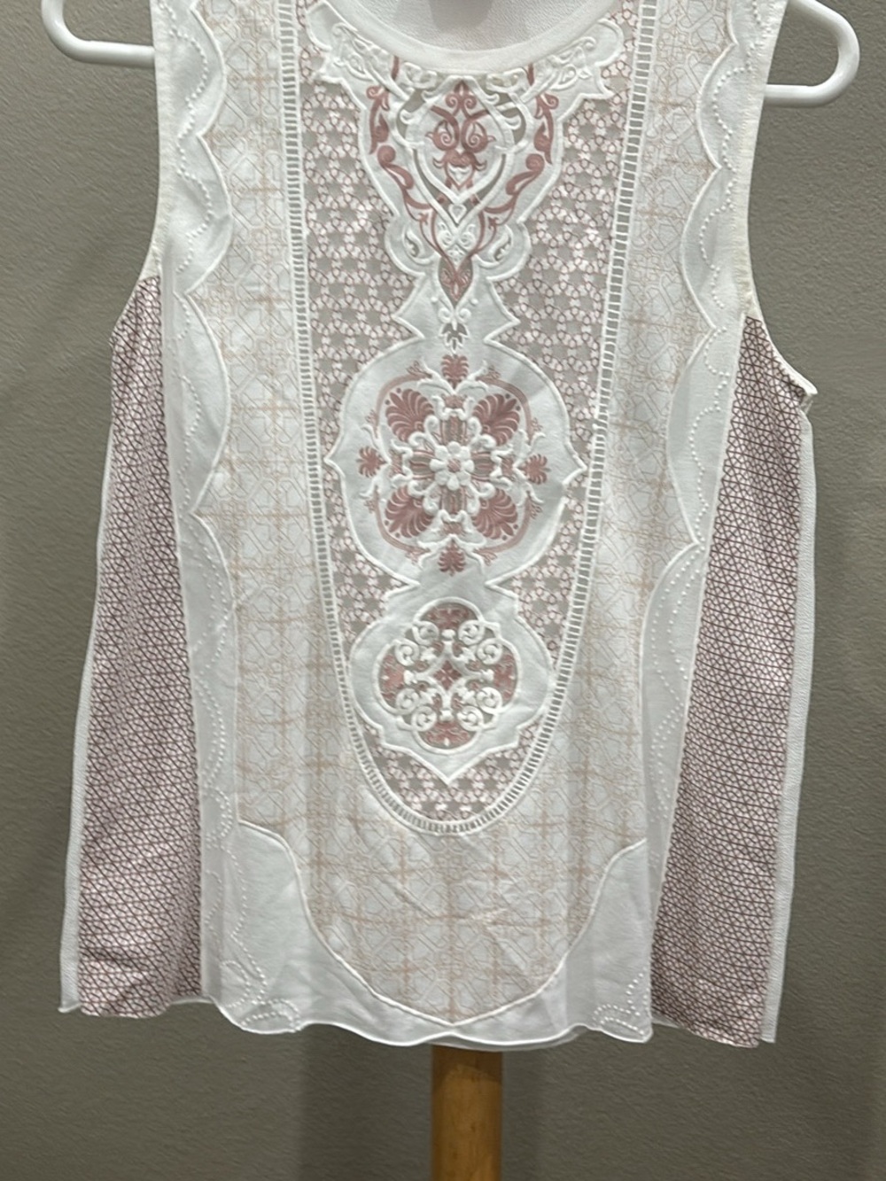 Zara White Tank Top with Blush Embroidery